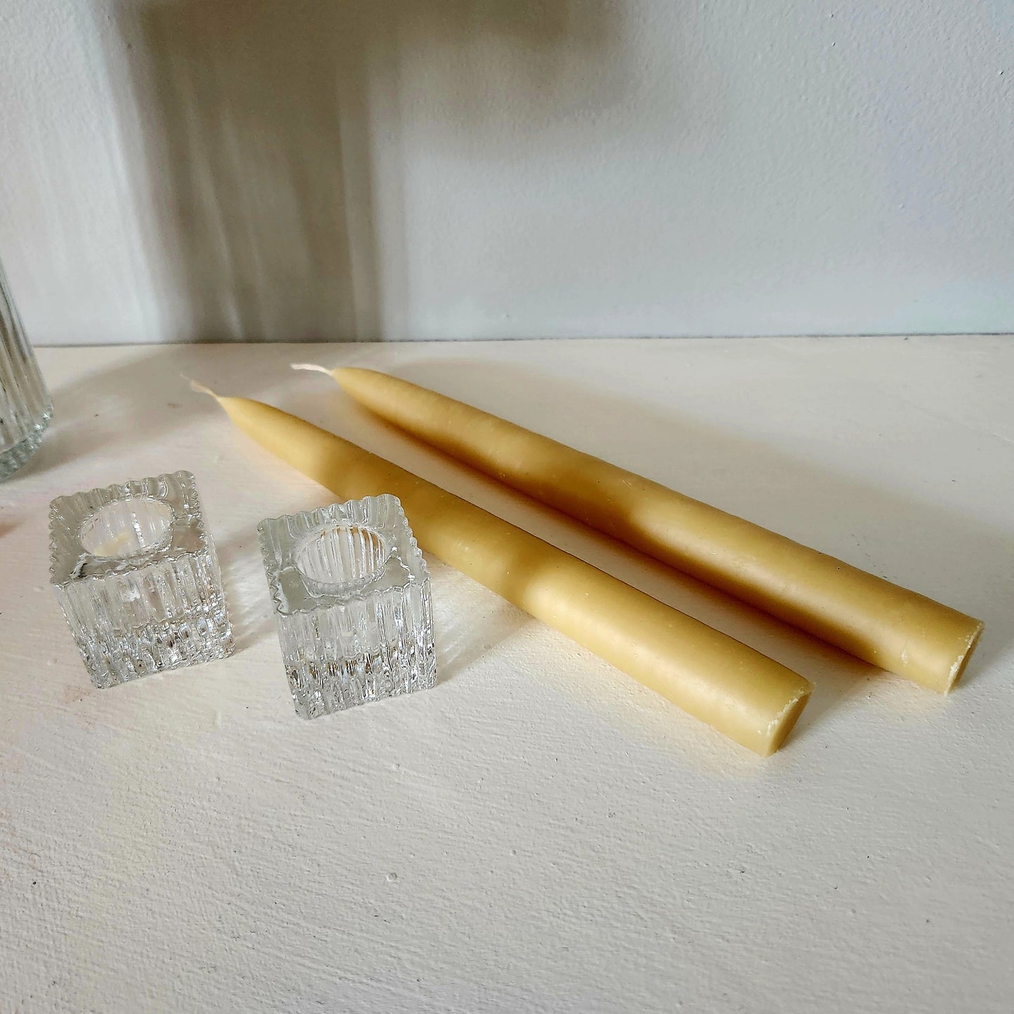 Bundle pack - Glass candle holders with beeswax tapers