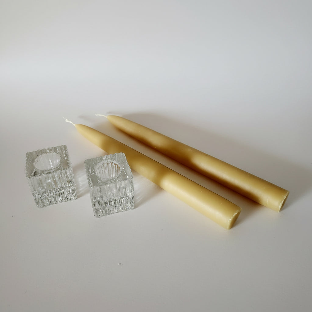 Bundle pack - Glass candle holders with beeswax tapers
