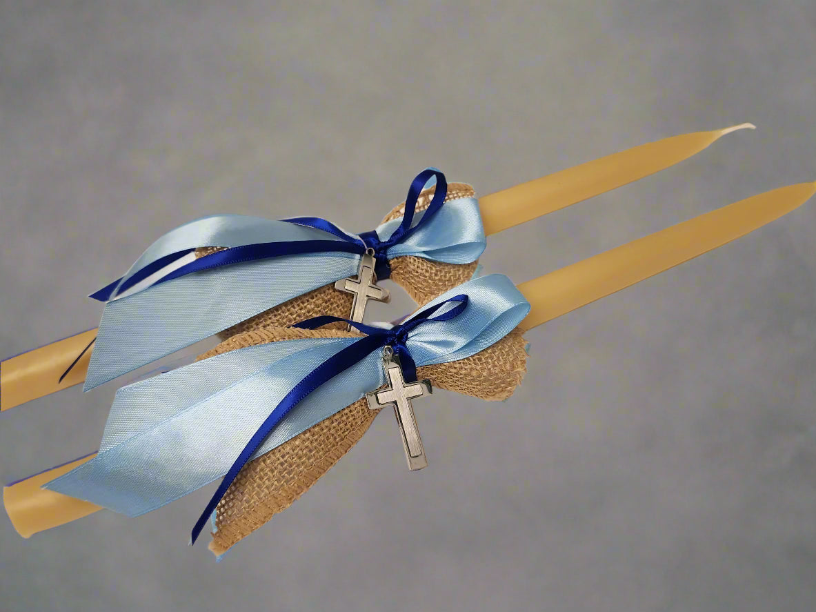 Easter Candles - Palm Sunday Lambathes - Orthodox Lambades with silver cross