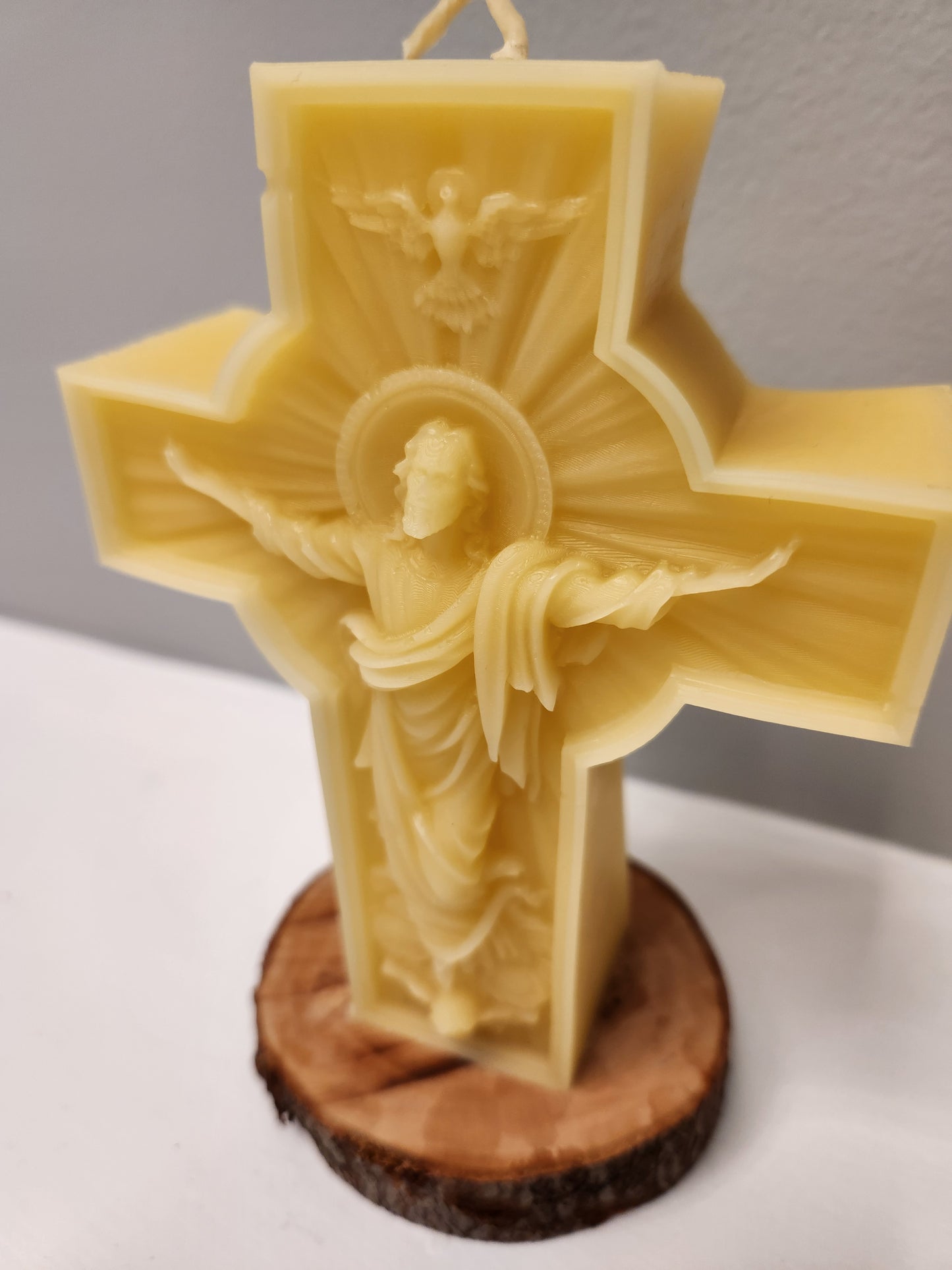 Large beeswax 3D candle with Christ on crucifix