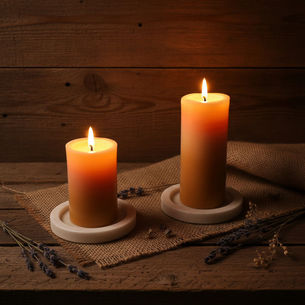 Pure Beeswax pillar duo