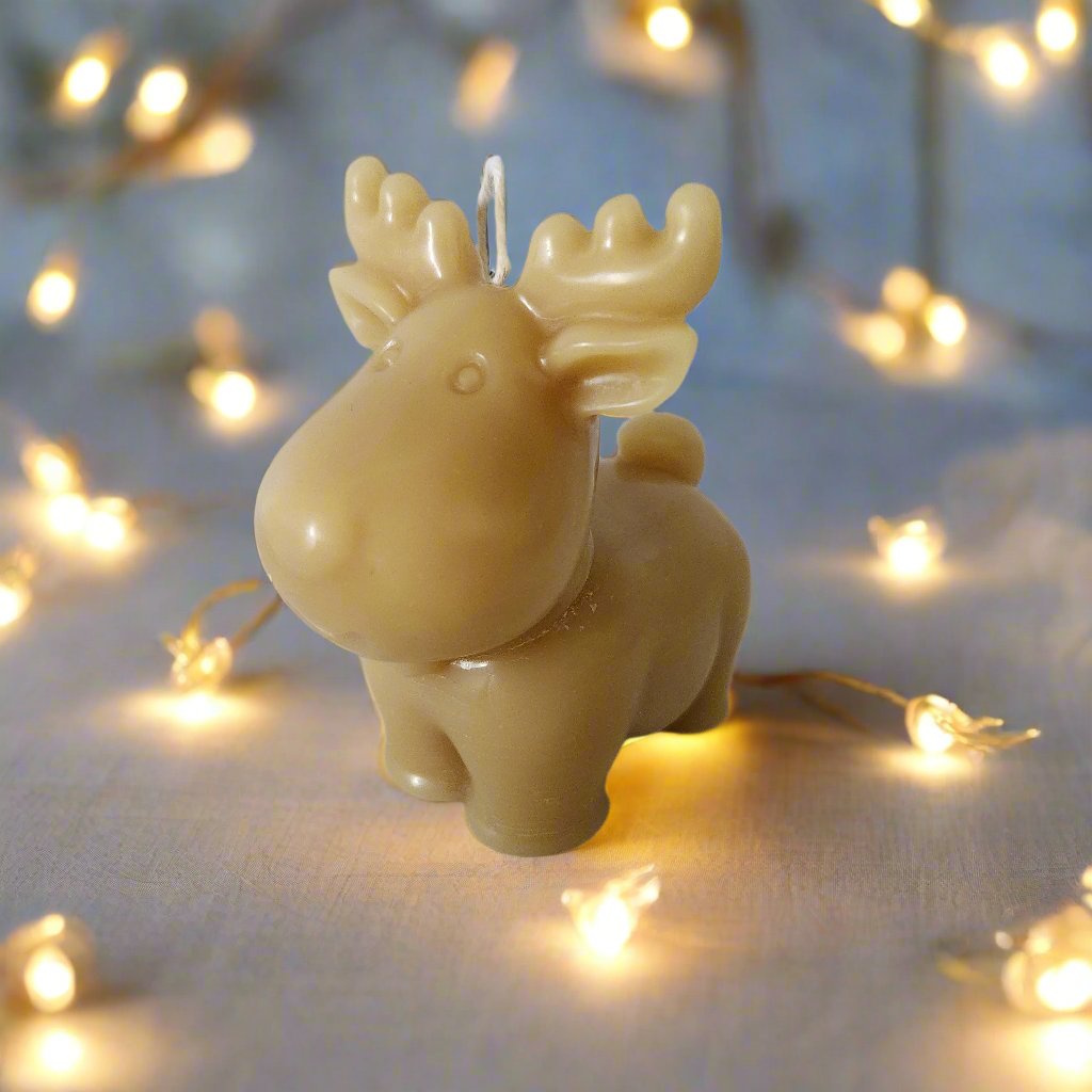 Beeswax Bell & Reindeer Christmas novelty candle set