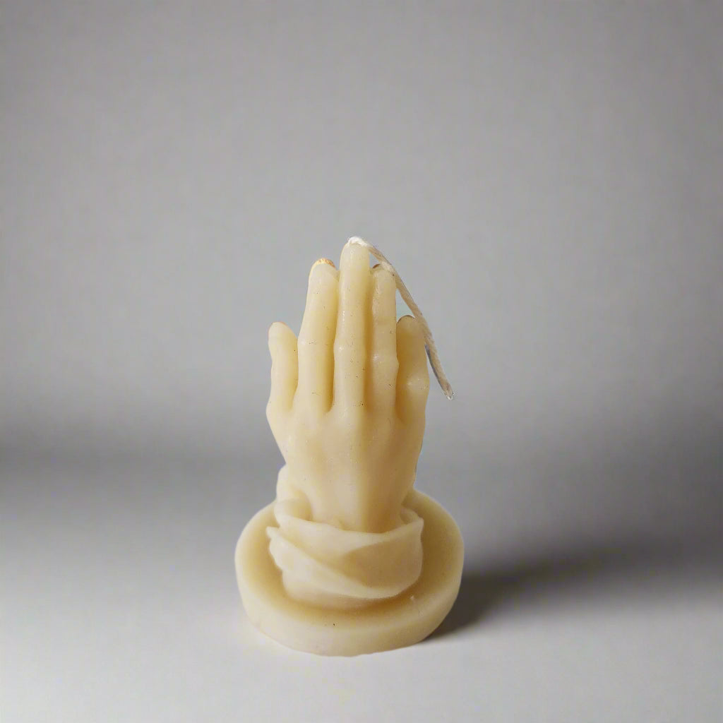 Mini prayer hands beeswax candle