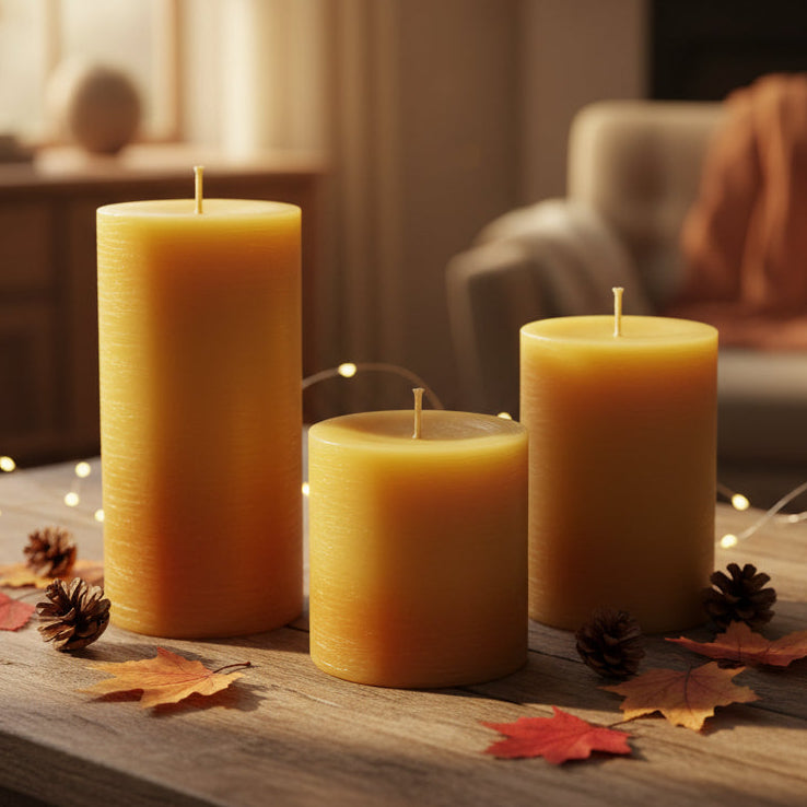 Australian beeswax column pillar candle 15cm | 100 hour burn