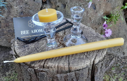 2 in 1 glass holder pack with beeswax tealights and taper candles