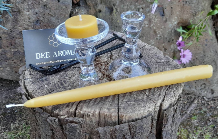 Gift of light 2 in 1 glass candle holder with beeswax tealights and taper candles