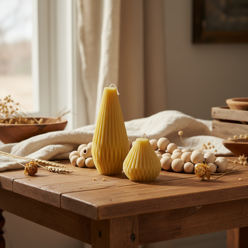 Geometric Beeswax pillar candle set