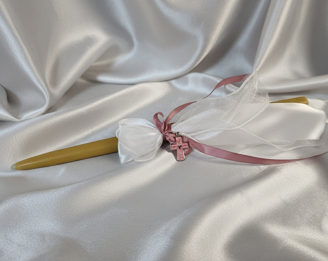 Palm Sunday Candle with pink enamel cross /lambathes Orthodox Easter