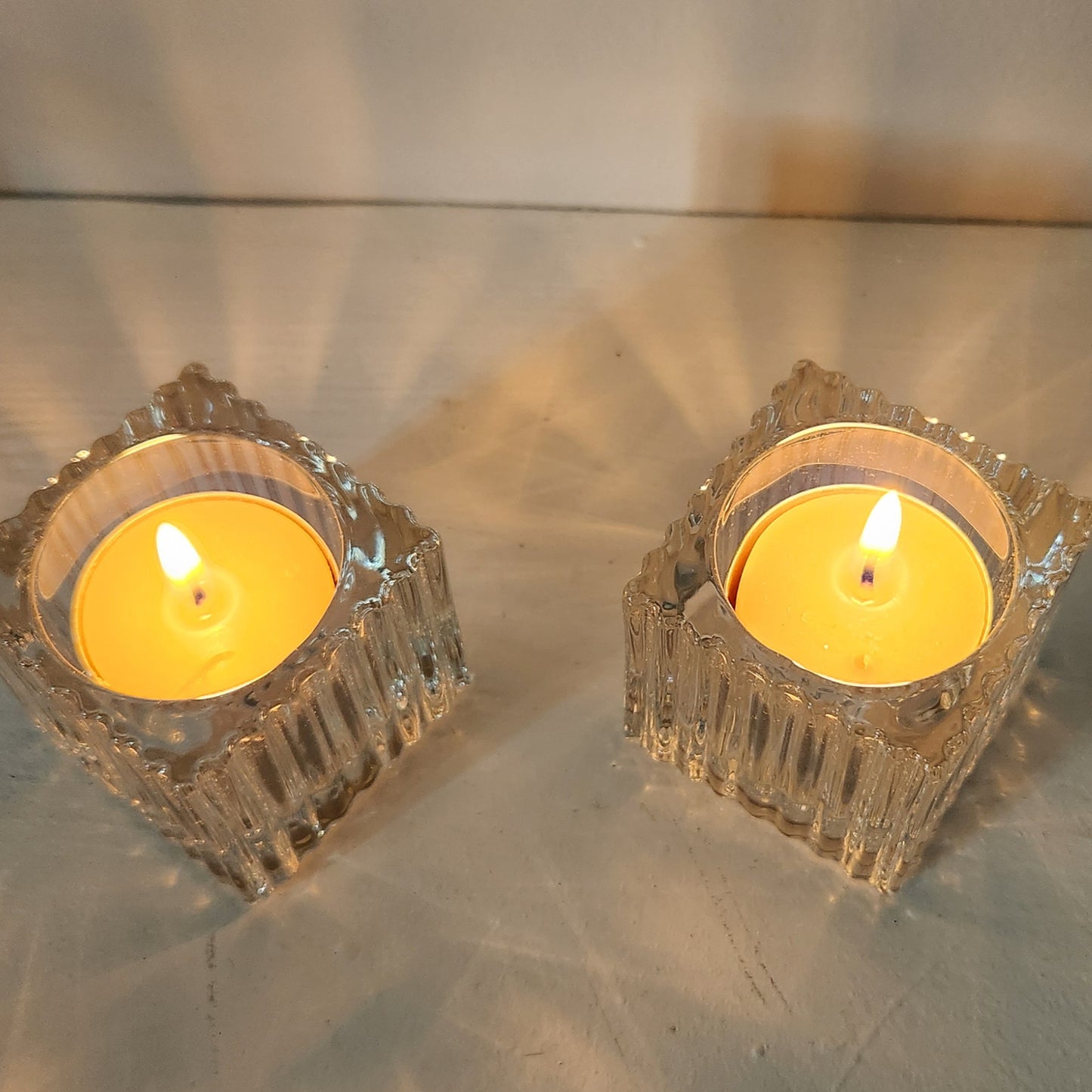 Tealight glass holders with beeswax tealight candles