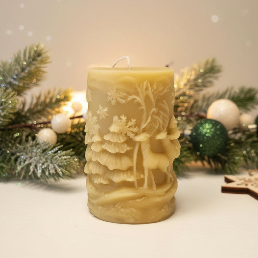 Beeswax Christmas pillar -Reindeer in forest