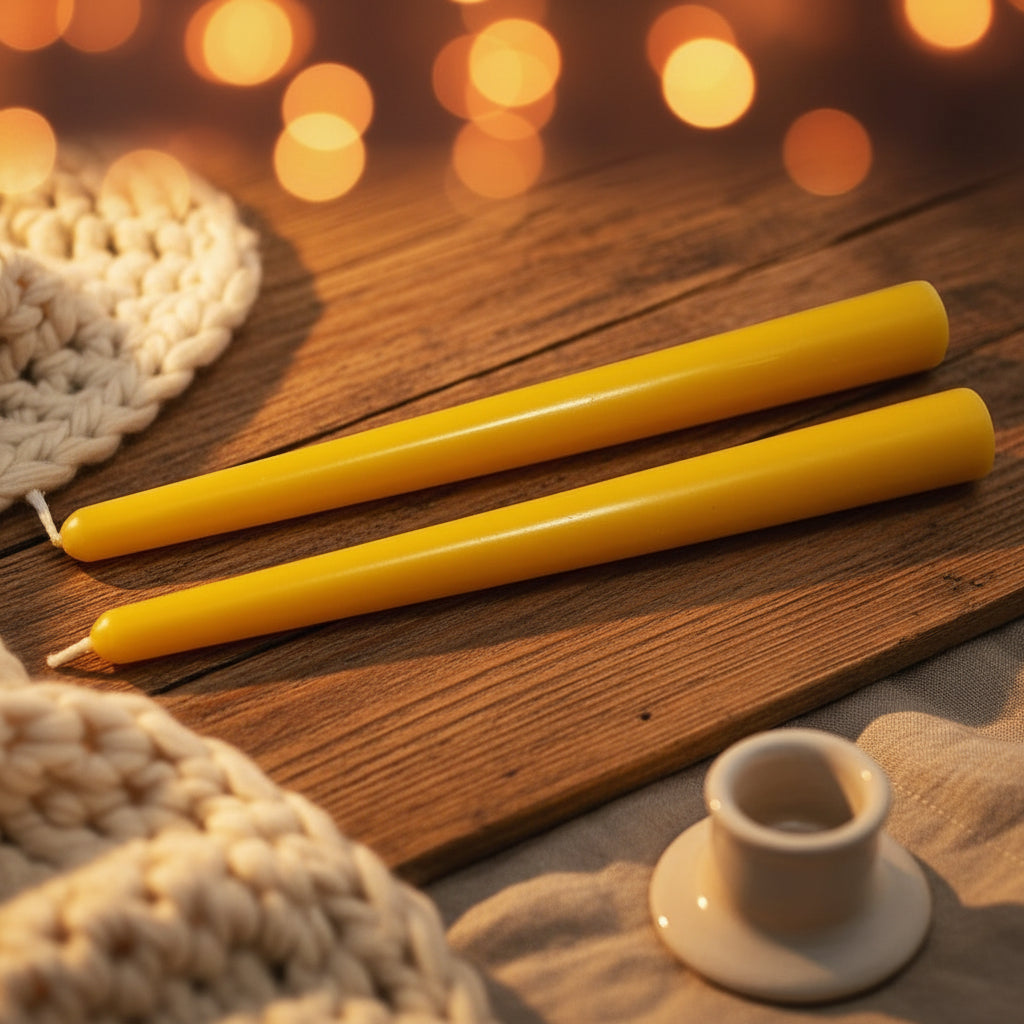 Pair of Beeswax taper candles 25cm ~ 7 hour burn time