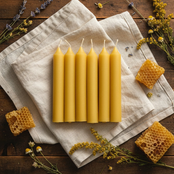 Beeswax short taper candles ~12 cm