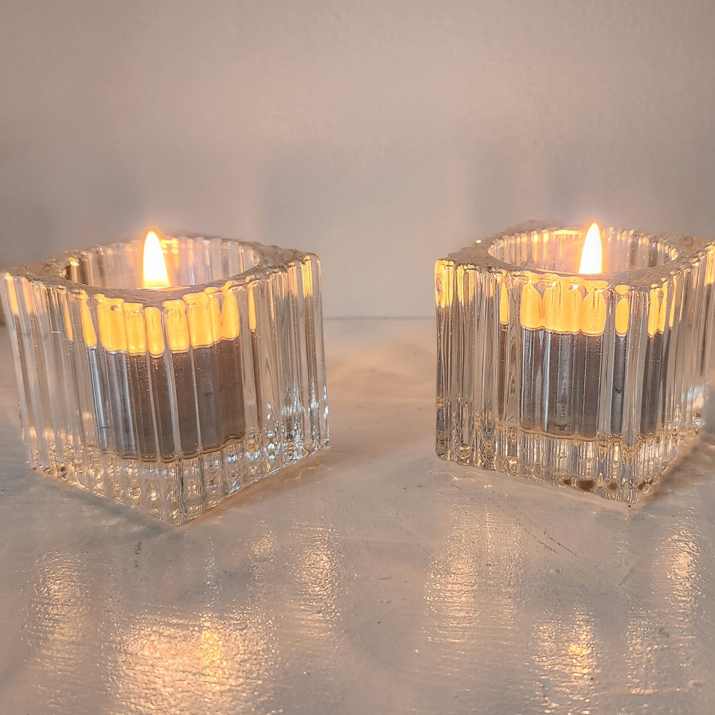 Tealight glass holders with beeswax tealight candles