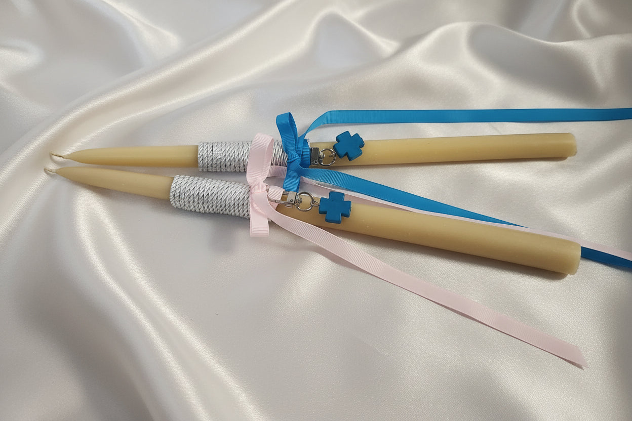 Orthodox Easter Lambades / Lambathes Palm Sunday candles with turquoise cross