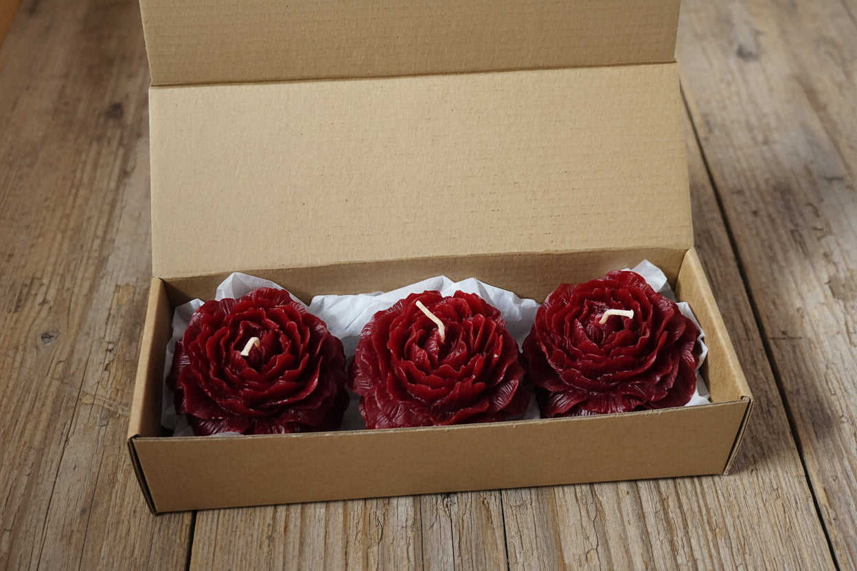 Burgundy Peony beeswax candle