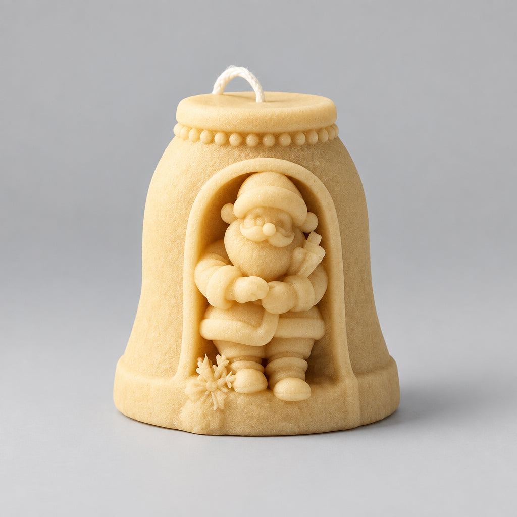 Beeswax Christmas pillar - Santa Bell
