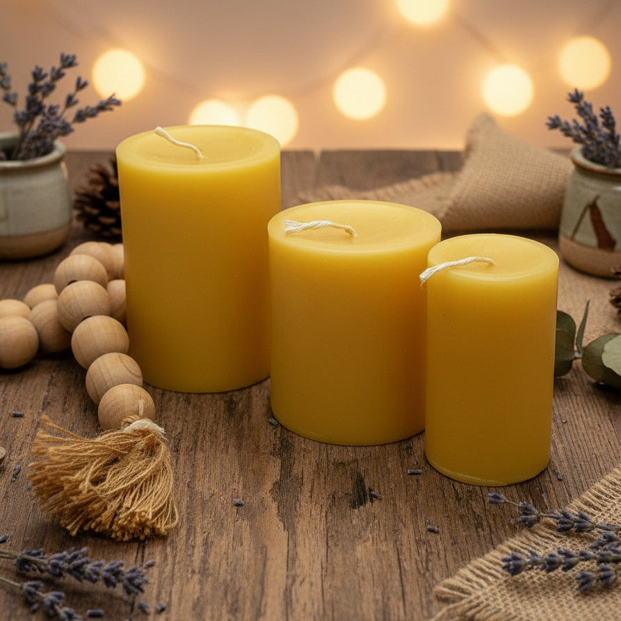 Australian Pure Beeswax Pillar Candle - 10cm | 70 hour burn time