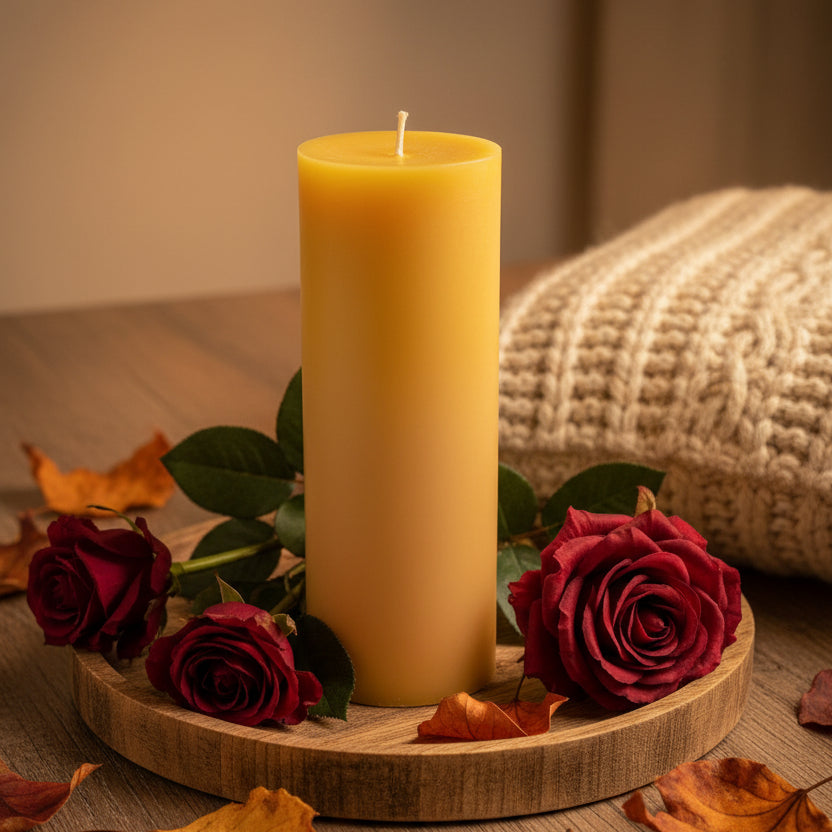 Column beeswax pillar candle 22cm