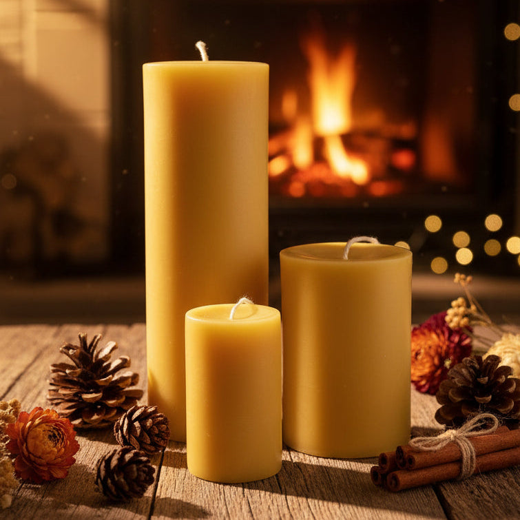 Column beeswax pillar candle 22cm