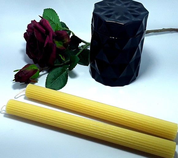 Beeswax ribbed dinner taper candles