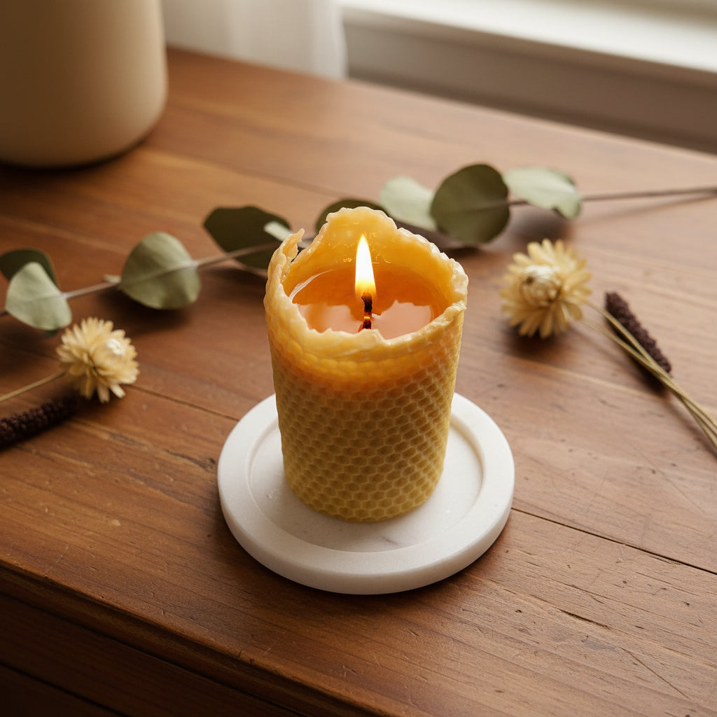 Rolled Beeswax pillar candle 30 + hour burn