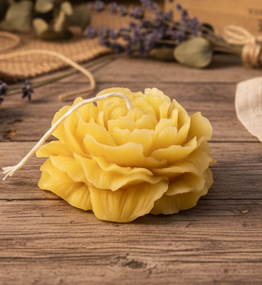 Peony beeswax candle