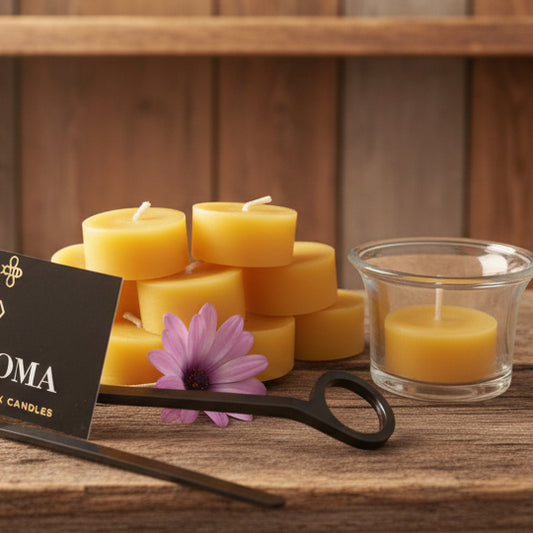 10 Beeswax tealight refills with 2 glass holders