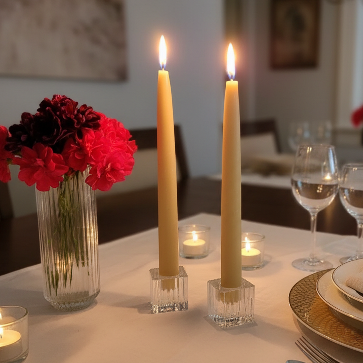 Bundle pack - Glass candle holders with beeswax tapers