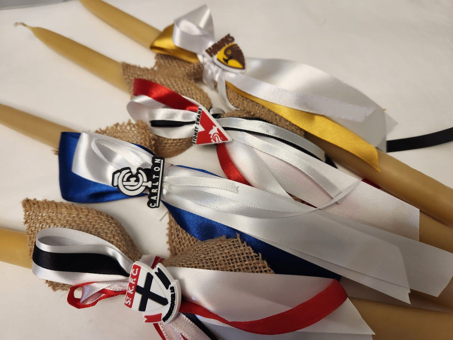 Orthodox Easter Lambathes footy theme / Palm Sunday decorative beeswax taper candles
