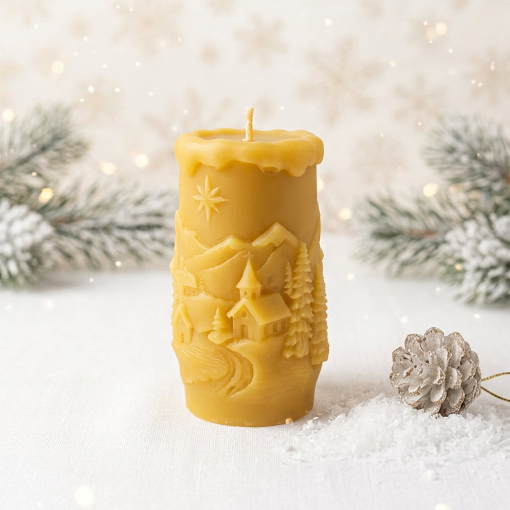 Beeswax Christmas pillar 10x5cm