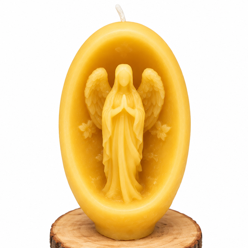 Embossed beeswax Floral pillar with  Angel praying