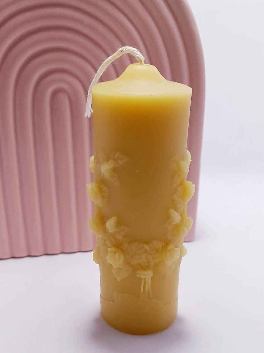 Artisan mini rose beeswax pillar candle