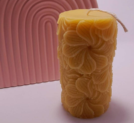 Floral detail beeswax pillar candle