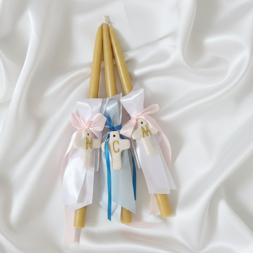 Beeswax Easter Candles - Orthodox - Lambathes with initial cross lava rock