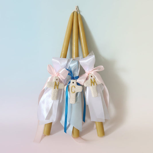 Beeswax Easter Candles - Orthodox - Lambathes with initial cross lava rock