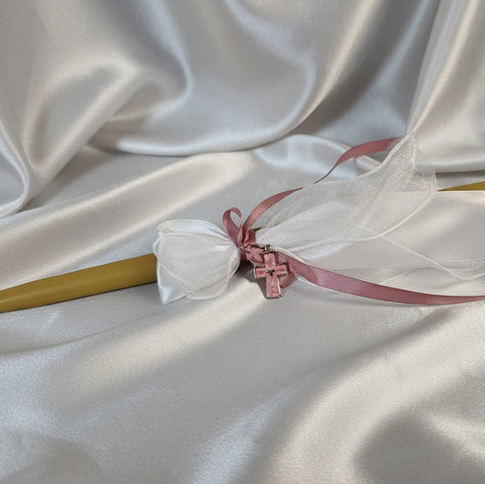 Palm Sunday Candle with pink enamel cross /lambathes Orthodox Easter