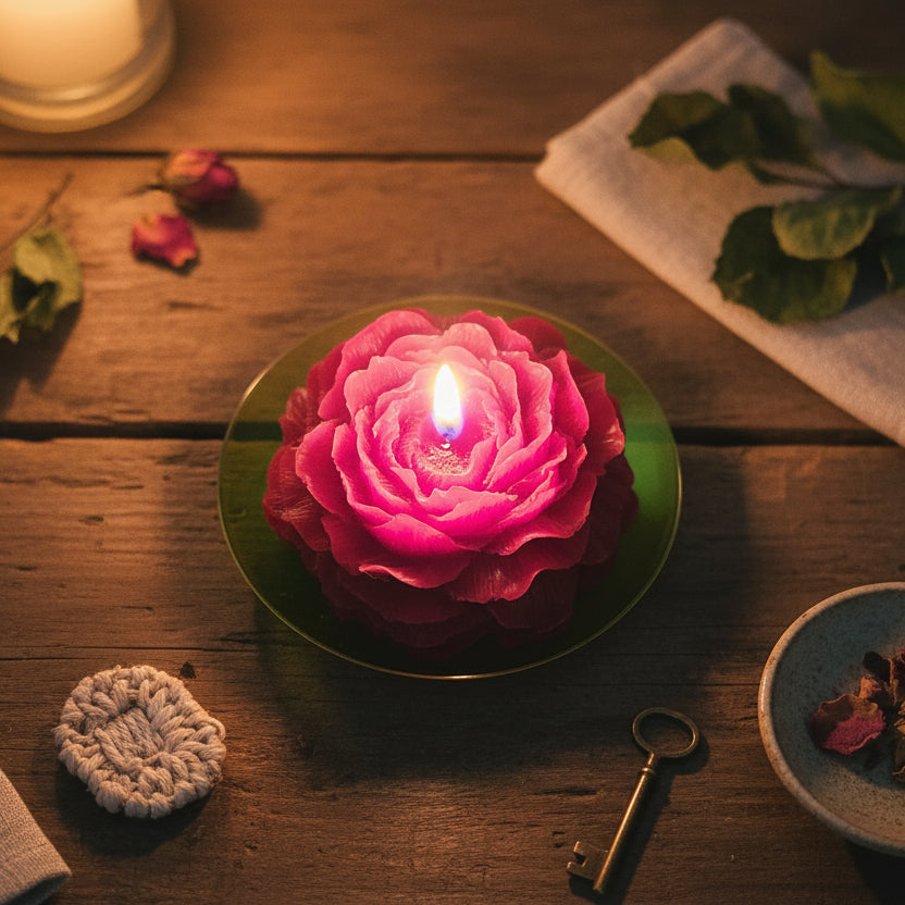 Burgundy Peony beeswax candle