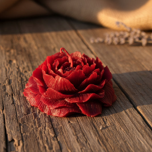 Burgundy Peony beeswax candle