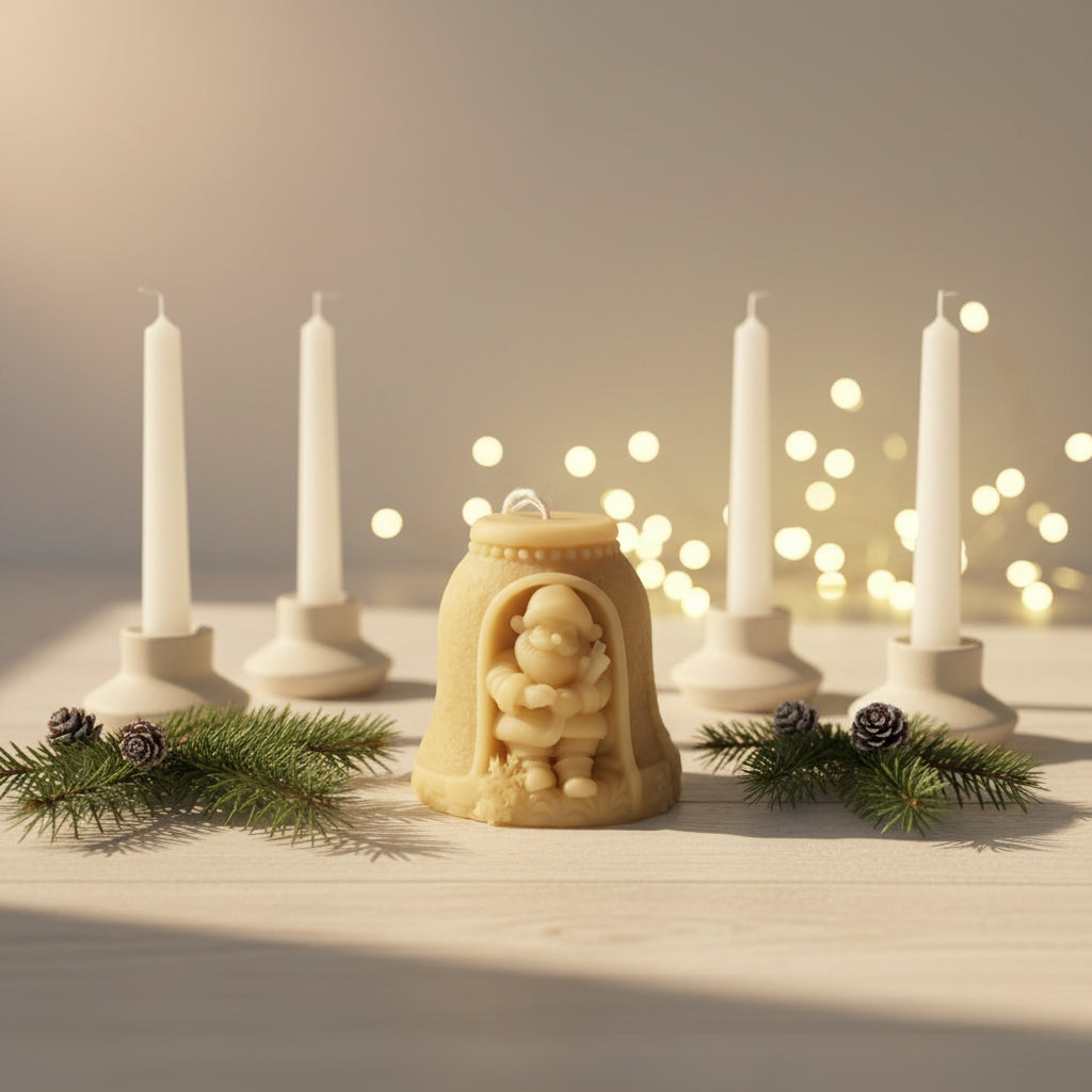 Beeswax Christmas pillar - Santa Bell