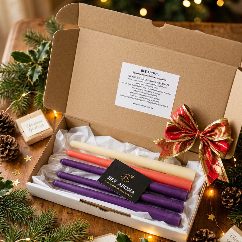Beeswax Christmas Advent Taper Candles