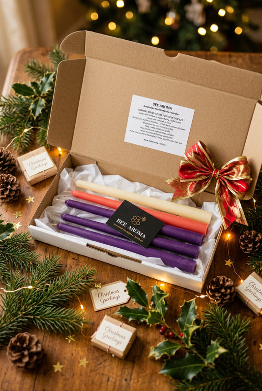 Beeswax Christmas Advent Taper Candles