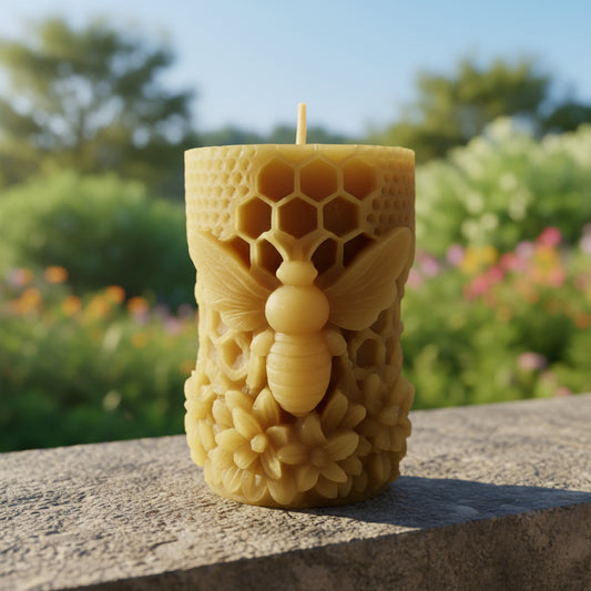Bee Pillar Beeswax Candle - 8cm