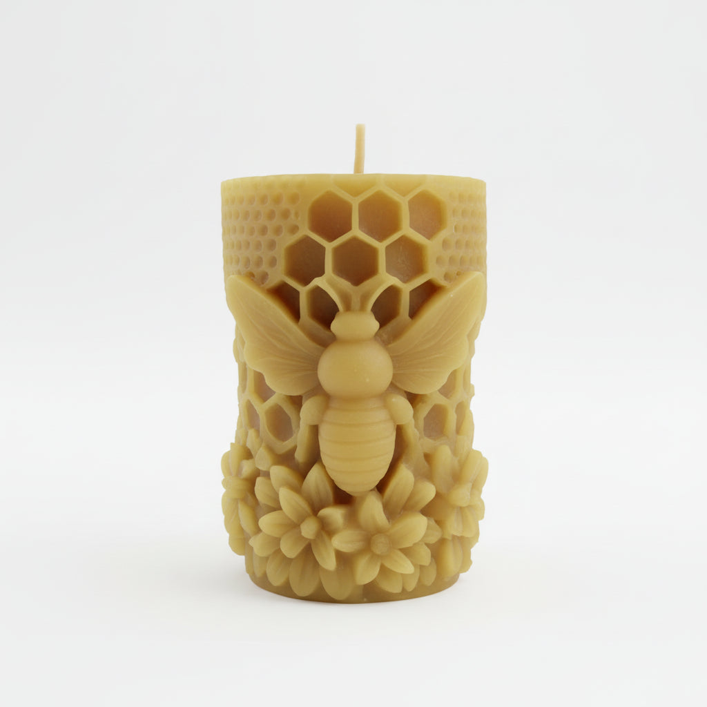 Bee Pillar Beeswax Candle - 8cm