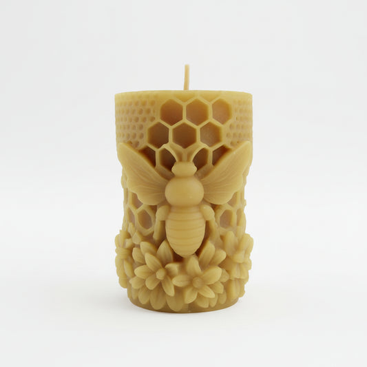 Bee Pillar Beeswax Candle - 8cm