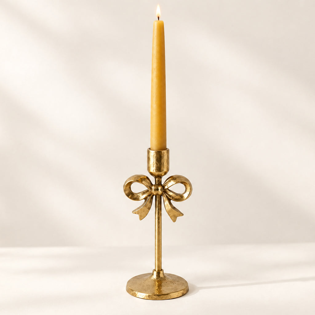 Gold Candle Taper Holder with Bow
