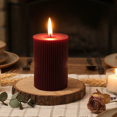 Burgundy Beeswax Pillar Candle