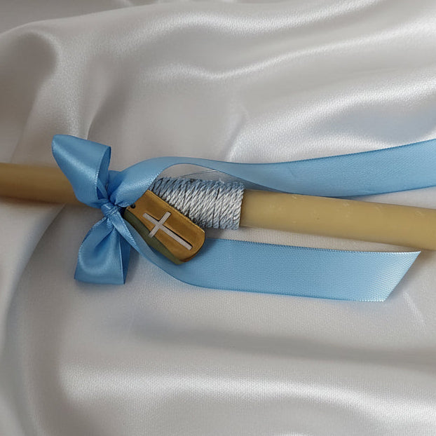 Beeswax Palm Sunday - Orthodox Easter candles / Boys  Lambatha with gold cross pendant
