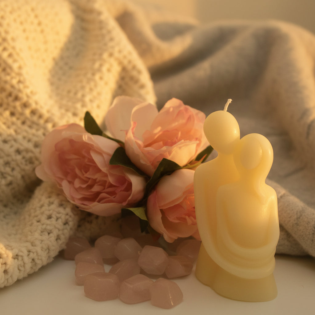 Beeswax hugging couple candle