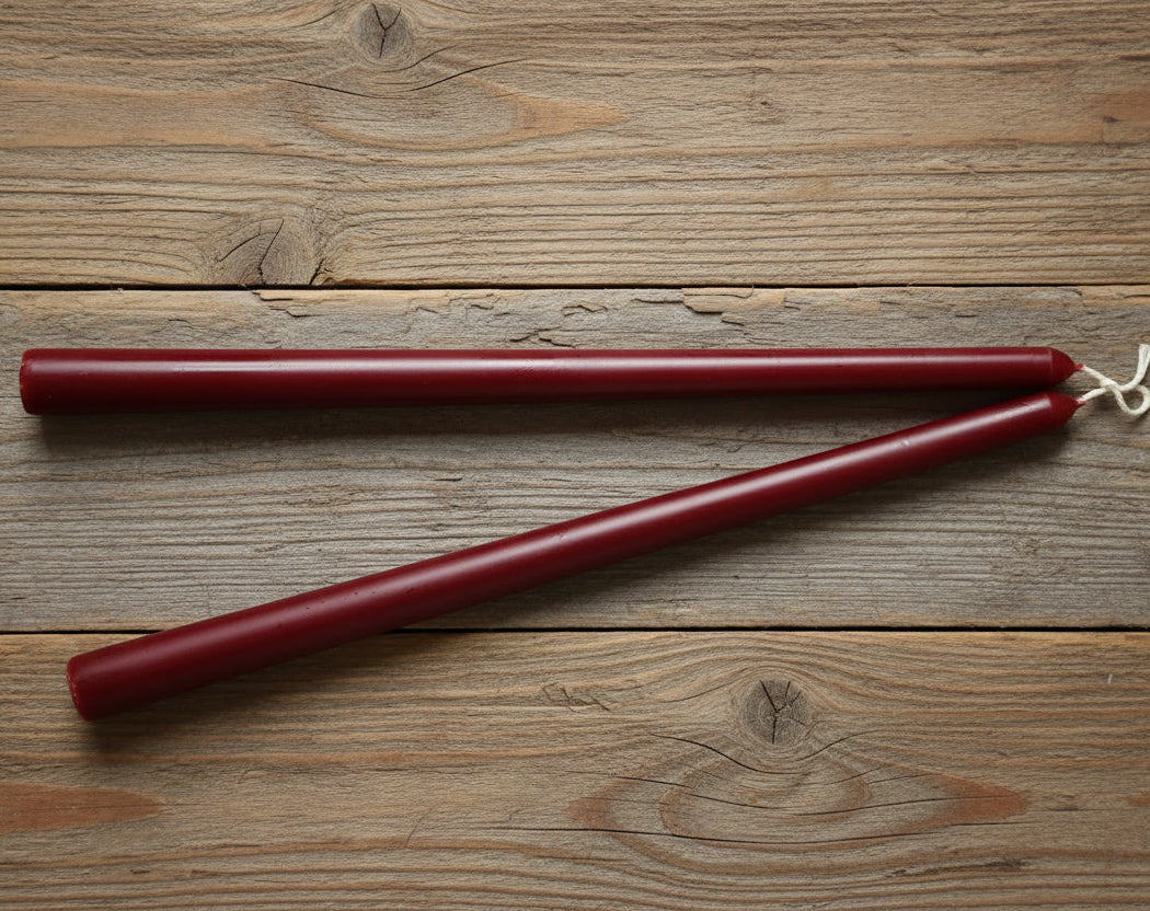 Beeswax burgundy taper candles - set of 2