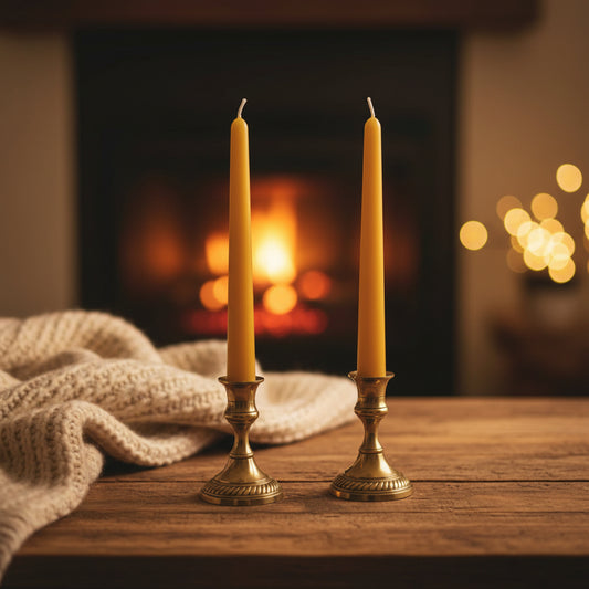 Pair of Beeswax taper candles 25cm ~ 8 hour burn time